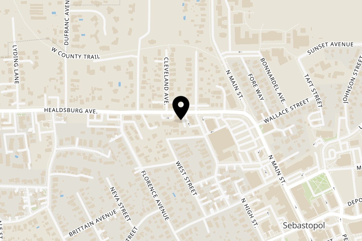 Map showing the location of Namaste Kitchen on 7225 Healdsburg Ave in Sebastopol